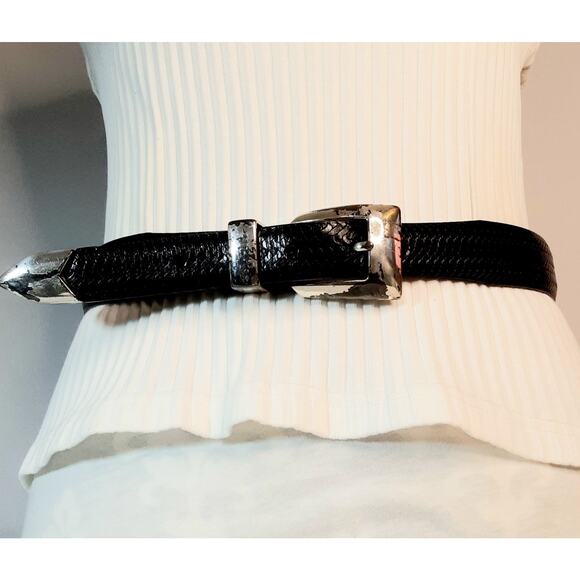 Brighton Onyx Black Full Grain Leather Belt 32 Waist Distressed Hardware - Picture 1 of 12